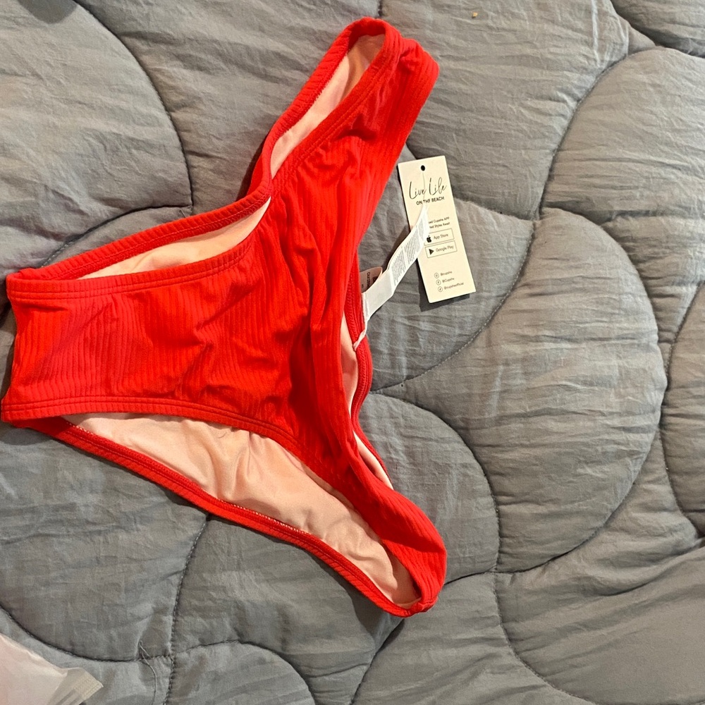 Cupshe Red Ribbed Bikini Bottom
